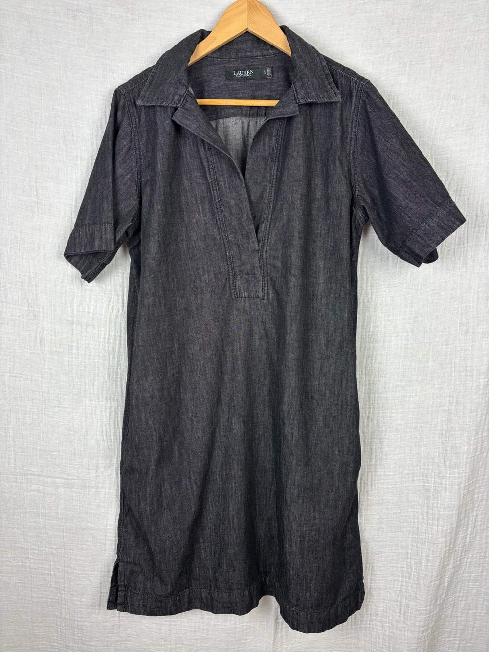 Lauren Ralph Lauren Black Denim Shift Dress Women's L with Pockets